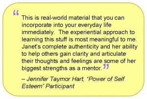 Power of Self Esteem Testimonial - from Jennifer Taymor Hart
